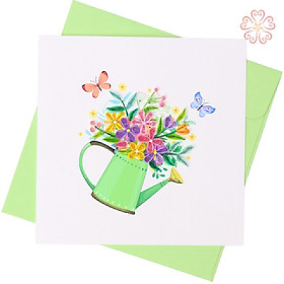 Thiệp Giấy Xoắn Nghệ Thuật - Bình Hoa Và Bươm Bướm - size 15 x 15cm