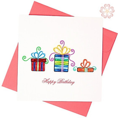 Thiệp Quilling Happy Birthday - 3 hộp quà bất ngờ - size 15x15cm