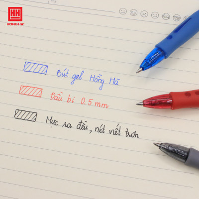 Hộp 12 Bút gel, bút bi nước Hồng Hà mực Xanh, Đen, Đỏ màu sắc tươi sáng - 2766