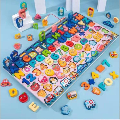 Bảng Gỗ Ghép Hình + Câu Cá Lôgarit 7 in 1 cho bé