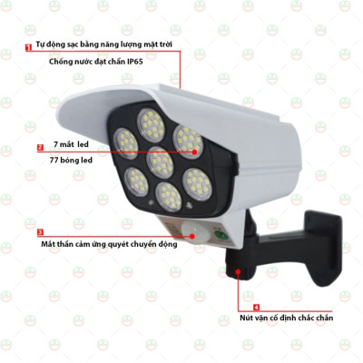 [Loại Tốt] Đèn Cảm Biến KhoNCC Năng Lượng Mặt Trời Mô Hình Camera Hàng Chính Hãng - Tối Tự Sáng - Có Remote - KLVQ-2465-CNLMT