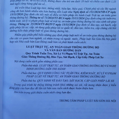 Sách Luật Trật Tự An Toàn Giao Thông Đường Bộ năm 2024 (V2531D)