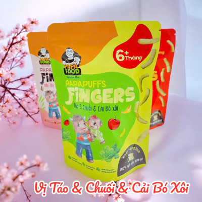 Bánh ăn dặm PAPAFOOD PAPAPUFFS Chuối & Táo & Cải Bó Xôi - 100% Ngũ Cố Hữu Cơ - Gói 30G