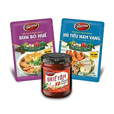 Combo 1 gói Xốt Barona Bún Bò Huế 80g, 1 gói Xốt Barona Hủ Tiếu Nam Vang 80g TẶNG 1 Hũ Sa tế XO Thượng hạng Barona 100g