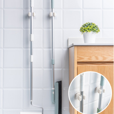 Bộ 2 móc treo chổi, cây lau nhà dụng cụ tẩy rửa nhà tắm dán tường chống khuẩn tiết kiệm không gian chịu lực tối đa 5Kg