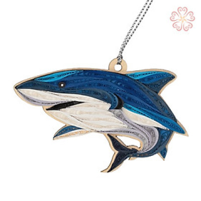 Móc Khóa Hình Cá Mập Làm Thủ Công Từ Giấy Xoắn Nghệ Thuật Size 6.5x6.5 