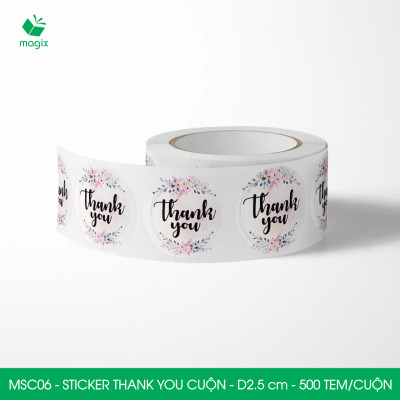 MSC06 - D2.5 cm - 1 Cuộn 500 sticker thank you tròn, nhãn dán thank you, tem dán cảm ơn