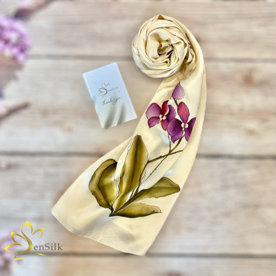 Khăn Lụa Cao Cấp Vẽ Tay Hoa Lan SenSilk Limited – Quà Tặng Doanh Nhân 200x55cm, Vietnam Hand Painted Silk