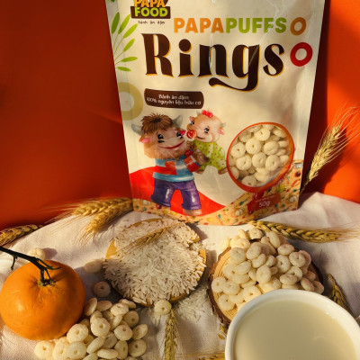 Bánh ăn dặm PAPAFOOD PAPAPUFFS RINGS - 100% Nguyên Liệu Hữu Cơ - Gói 50G