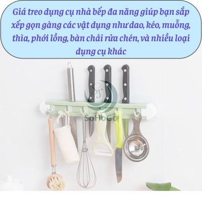 Giá treo dụng cụ nhà bếp đa năng -Kệ treo tường có móc và khe cắm dao kéo -Thanh treo nhà bếp thông minh 6 móc