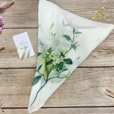 Khăn Lụa Đẹp Vẽ Hoa Bưởi SenSilk – Quà Lưu Niệm Ý Nghĩa, Khăn Lụa Vuông Cao Cấp