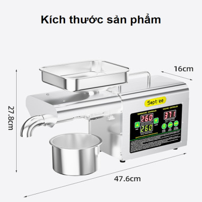 Máy ép dầu ăn thực vật chuyên dụng gia đình thương hiệu Septree T2S công suất 1000W - Trục ép dài 236mm - Bảo Hành 1 Năm - Hàng nhập khẩu
