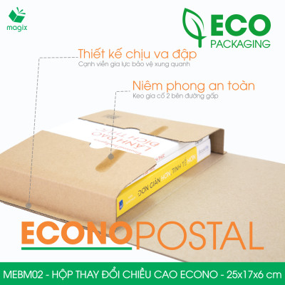 MEBM02 - 25x17x6 cm - 20 hộp carton thay đổi chiều cao siêu tiết kiệm - Hộp đóng sách, hộp gói hàng
