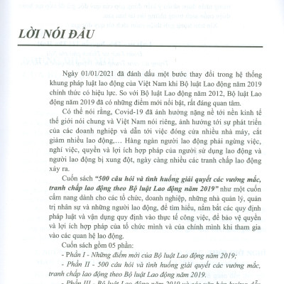 500 Câu Hỏi Và Tình Huống Giải Quyết Các Vướng Mắc, Tranh Chấp Lao Động Theo Bộ Luật Lao Động Năm 2019