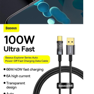 Cáp sạc Baseus Explorer Series USB to Type-C 100W Tự Ngắt, truyền dữ liệu, sạc nhanh, có đèn led - hàng chính hãng