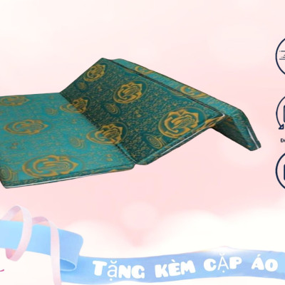 Nệm PE Hàn Quốc Cao Cấp Gấp 3 ( 1m2 x 1m95 x 3cm) Giao Màu Ngẫu Nhiên - Tặng Kèm Cặp Áo Gối
