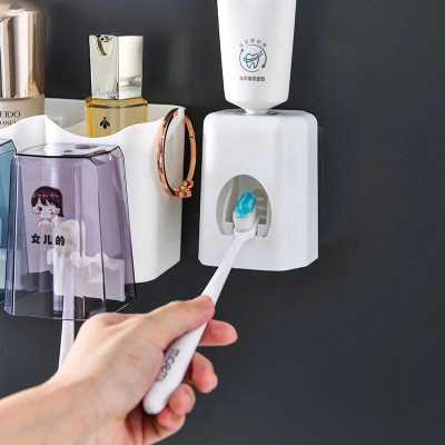 Bộ Nhả Kem Đánh Răng Tự Động Cao Cấp Kèm 4 Cốc – Kệ Để Bàn Chải Gắn Tường