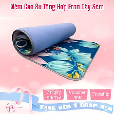 Nệm Cao Su Trải Sàn 3 Lớp Eron Êm Ái Và Thoáng Mát Dày 3cm Đủ Size Giao Màu Ngẫu Nhiên - Tặng Kèm Drap Nệm