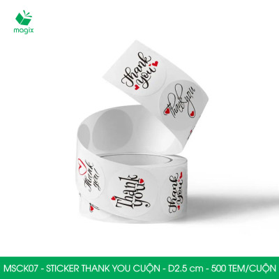 MSCK07 - D2.5 cm - 1 Cuộn 500 sticker thank you tròn, nhãn dán thank you, tem dán cảm ơn