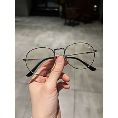 Gọng kính Mắt tròn nhỏ kim loại nhẹ màu trắng bạc