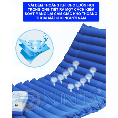 Đệm hơi chống loét, Nệm hơi chống loét NIKITA – hỗ trợ chăm sóc cá nhân, Máy bơm hoạt động êm ái, thoáng khí dễ chịu.