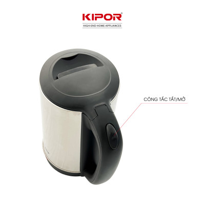 Ấm siêu tốc KIPOR KP-A318SA - 1.8L - Ấm điện inox 304 chống ăn mòn - Chân đế xoay 360 độ tự ngắt chống quá tải, quá nhiệt- Hàng chính hãng