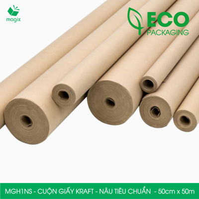 MGH1NS - 50cm x 50m - Cuộn giấy Kraft nâu tiêu chuẩn gói hàng, giấy gói quà, giấy lót