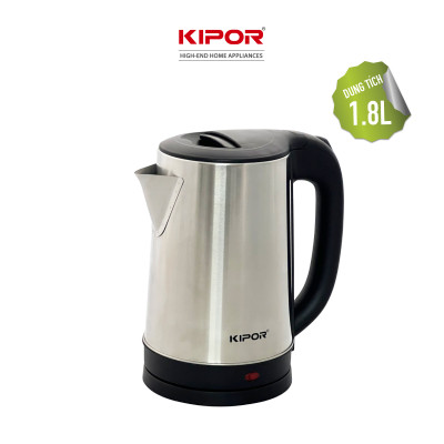 Ấm siêu tốc KIPOR KP-A318SA - 1.8L - Ấm điện inox 304 chống ăn mòn - Chân đế xoay 360 độ tự ngắt chống quá tải, quá nhiệt- Hàng chính hãng