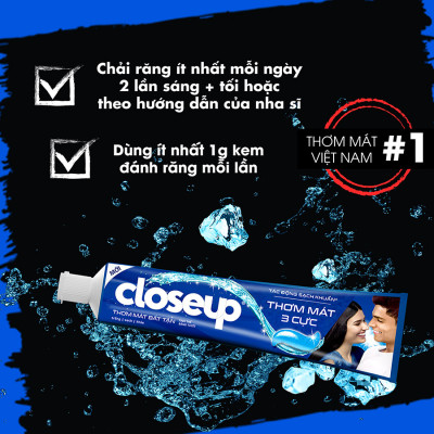 Combo 3 Kem đánh răng Closeup thơm mát bất tận tinh thể băng tuyết 230g