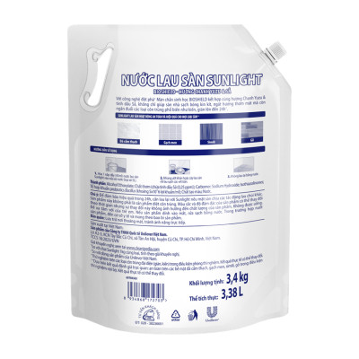 Nước Lau Sàn Sunlight BIOSHIELD Ngăn Côn Trùng Hiệu Quả Hương Chanh Yuzu & Sả Túi 3.4KG