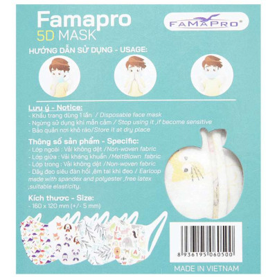 Hộp 10 Khẩu Trang Trẻ Em 5D Mask Quai Vải