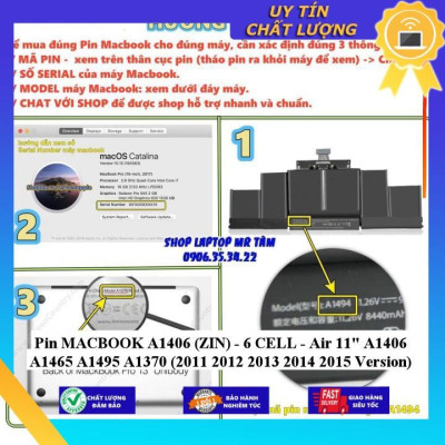 Pin dùng cho MACBOOK A1406 Air 11" A1406 A1465 A1495 A1370 (2011 2012 2013 2014 2015 Version) - Hàng Nhập Khẩu New Seal