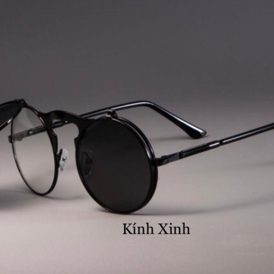 Kính râm Mắt Tròn Nhỏ 2 Lớp Lật Nắp Gọng Lò Xo Cao Cấp