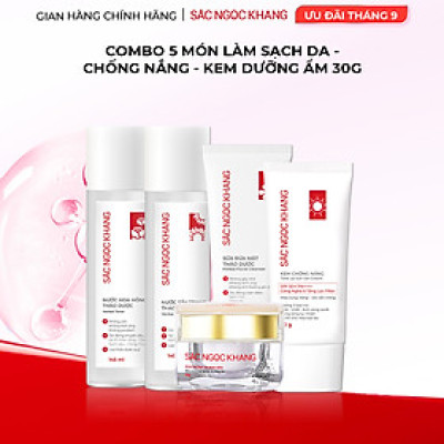 Combo 5 món Nước tẩy trang 145ml + Sữa rửa mặt 100g + Nước hoa hồng 145ml + Kem chống nắng 50g + Kem dưỡng da ban đêm 30g [Sắc Ngọc Khang official]