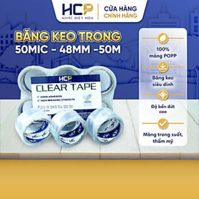Băng keo trong HCP Siêu Dính 50m Độ Bền Đứt Cao Niêm Phong Chắc Chắn