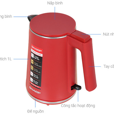 Bình Đun Siêu Tốc Sharp EKJ-10DVPS-RD (1.0 Lít) - Hàng Chính Hãng