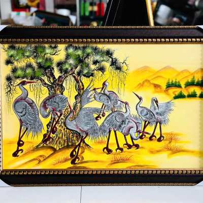 Tranh sơn mài - TÙNG HẠC DIÊN NIÊN - Đắp nổi size 50x80 cm - Ý Nghĩa Phong Thủy
