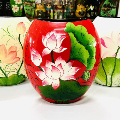 Bình Sơn Mài dẹp Cao Cấp Thanh Bình Lê size 30x25x12 thích hợp cắm hoa, trang trí, làm quà tặng,...