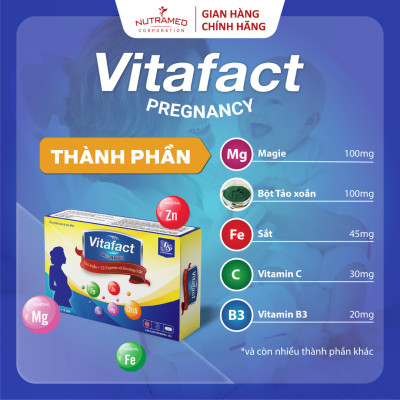 Viên uống Vitafact Pregnancy hỗ trợ bổ sung dưỡng chất và dự phòng dị tật cho thai nhi (30 viên) - Nutramed