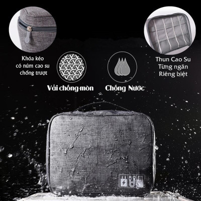 Hộp Túi Vải Đựng Phụ Kiện Công Nghệ Đa Năng Nhiều Ngăn Chống Thấm Nước Túi Phụ Kiện Du Lịch Cho Cáp Sạc Di Động, Sạc Dự Phòng, Điện Thoại, Tai Nghe, Thẻ Nhớ - Hàng Chính Hãng