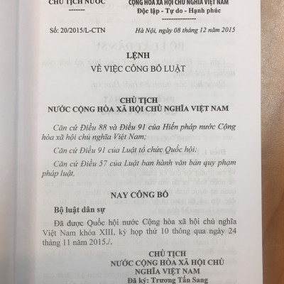 Bộ Luật Dân Sự Nước Cộng Hòa Xã Hội Chủ Nghĩa Việt Nam
