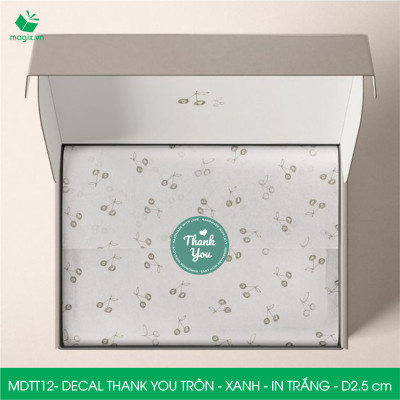 MDTT12 - D2.5cm - 500 Sticker Thank you, decal Thank you tròn dán hộp carton, tem cám ơn, nhãn dán cảm ơn trang trí gói hàng