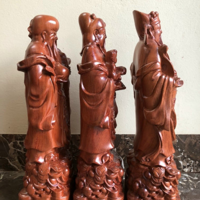 Bộ tượng phật tam đa phúc lộc thọ bằng gỗ hương đá kt 30×11×9cm