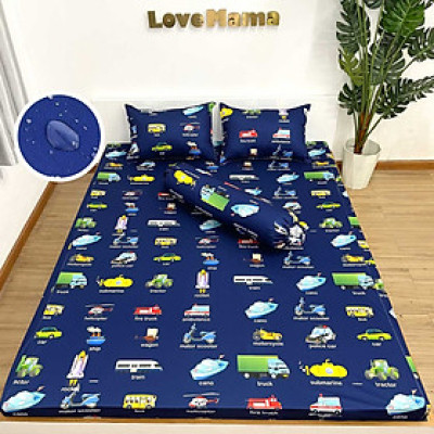 Ga chống thấm nước Cotton LoveMama mềm mại thoáng mát họa tiết xe ô tô