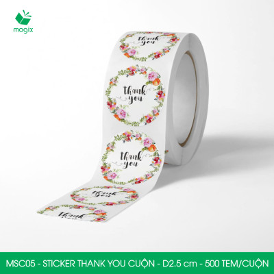 MSC05 - D2.5 cm - 1 Cuộn 500 sticker thank you tròn, nhãn dán thank you, tem dán cảm ơn