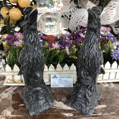 Cặp Hạc đứng rùa thờ cúng đá cẩm thạch vân đen - Cao 30 cm