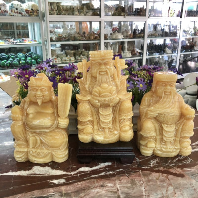 Bộ combo ông Thần Tài Thổ Địa và ông Kim Tiền, Thần Phát phong thủy chiêu nạp tài lộc đá ngọc hoàng long - Cao 20 cm