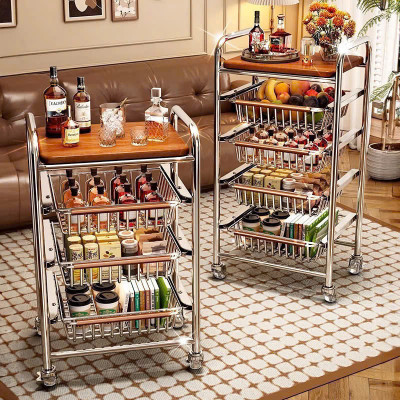 Xe Đẩy Kệ Để Đồ Đa Năng Nhiều Ngăn Tầng Có Ván Gỗ Retro Vintage – Khung Kim Loại Chắc Chắn, Kệ Trang Trí Nhà Bếp Phòng Khách - HÀNG CHÍNH HÃNG MINIIN