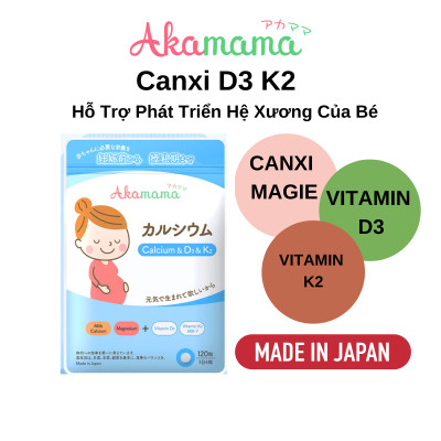 Canxi D3 K2 Cho Mẹ Bầu Hỗ Trợ Phát Triển Hệ Xương Của Bé, Viên Nhỏ, Không Vị, Dễ Uống Gói 120 Viên  Akamama Nhật Bản