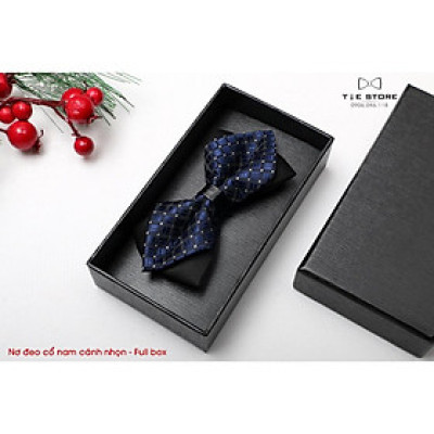 Nơ Đeo Cổ Nam cánh nhọn, Màu xanh đen chấm kẻ - Nơ chú rể, MC , tặng kèm hộp